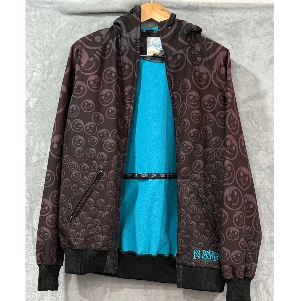 Neff Custom Goods Smiley Face Snowboard Jacket Men's M Fleece Lined Hooded Brown